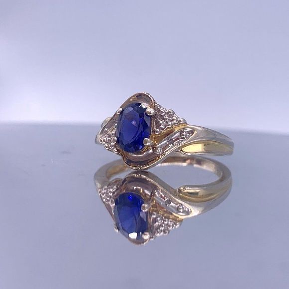 Vintage Sterling Silver Two-Tone Sapphire Ring - Picture 1 of 16